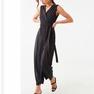 Favlux woven wrap tie jumpsuit wide leg pants